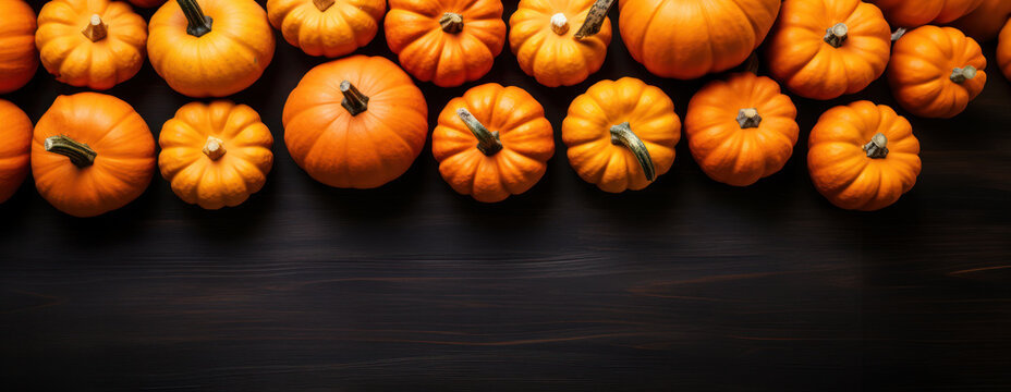 Top view of neat rows of pumpkins background 