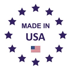 The sign is made in USA. Framed with stars with the flag of the country.