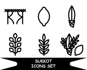 Jewish holiday of Sukkot icons.  Commandment "four plants".