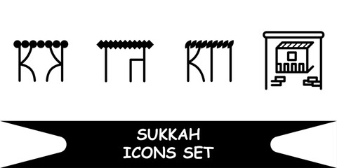 Jewish holiday Sukkot. set of icons hut "sukkah"