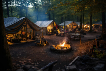 A wilderness survival camp where participants learn essential outdoor skills. Generative Ai.