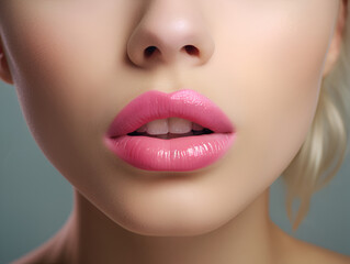 Beautiful makeup close up. Sensual open mouth. Lipstick or lipgloss
