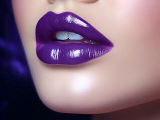 Beautiful makeup close up. Sensual open mouth. Lipstick or lipgloss