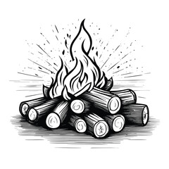 Bonfire in the forest hand drawn sketch Nature Vector illustration