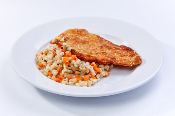 barley with cutlet and vegetables