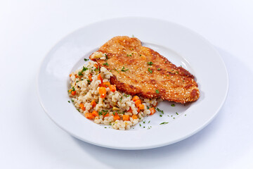 barley with cutlet and vegetables