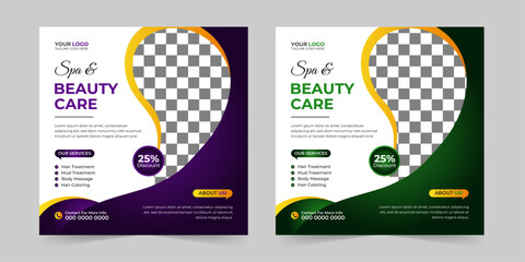 Modern Spa Beauty Center social media post, Digital marketing promotion ads sales, and discount web banner vector template design
