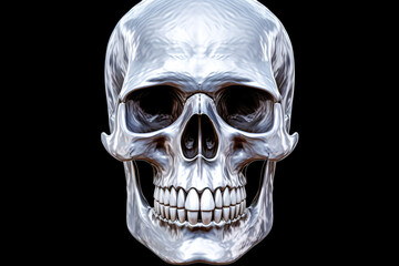 Human skull isolated on black background. Halloween concept. Front view.