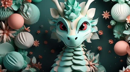 Funny Dragon.  Happy New Year! Greeting Card, Background. Ai generative