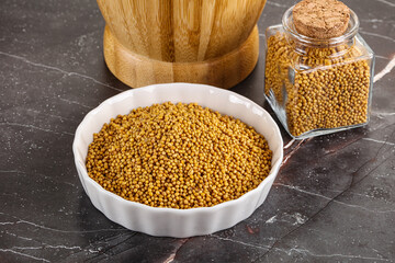 Mustard dry seeds in the bowl