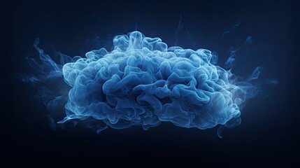 A blue smoke brain on black background - obrazy, fototapety, plakaty