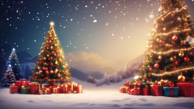 View of beautifully decorated christmas tree outdoors, Christmas background, Generative AI. free Stock Photo