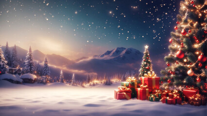 View of beautifully decorated christmas tree outdoors, Christmas background, Generative AI. free Stock Photo