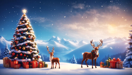 View of beautifully decorated christmas tree outdoors, Christmas background, Generative AI. free Stock Photo