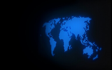 Blue Glowing Modern World map. Perspective. Amazing Black background
