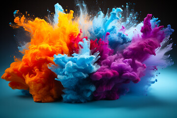 Fototapeta na wymiar Explosion of colored powder, isolated. Power and art concept, abstract blast of colors. AI Generative
