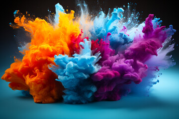 Fototapeta premium Explosion of colored powder, isolated. Power and art concept, abstract blast of colors. AI Generative