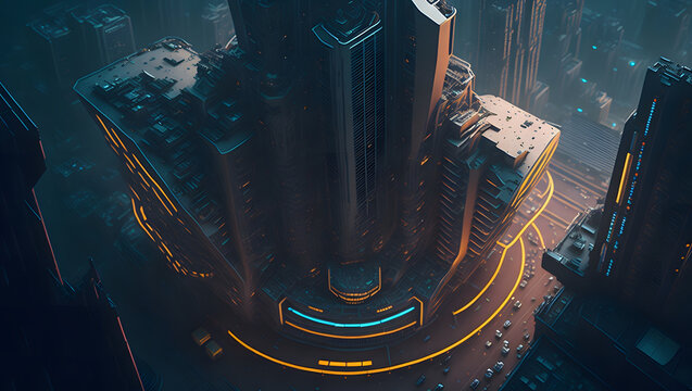 Dystopian city at night futuristic fell Generative AI