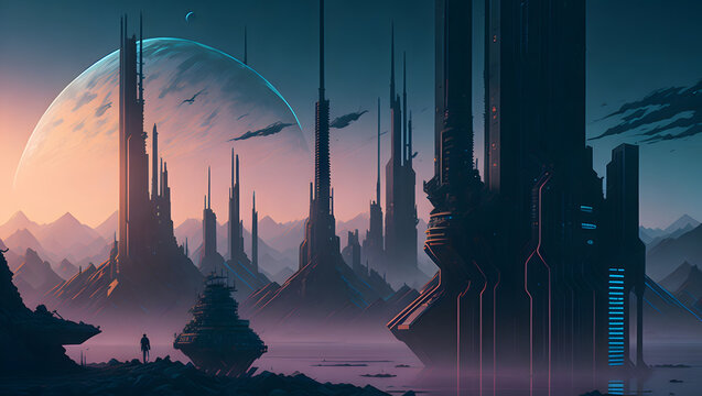 City skyline at sunset landscape Generative AI