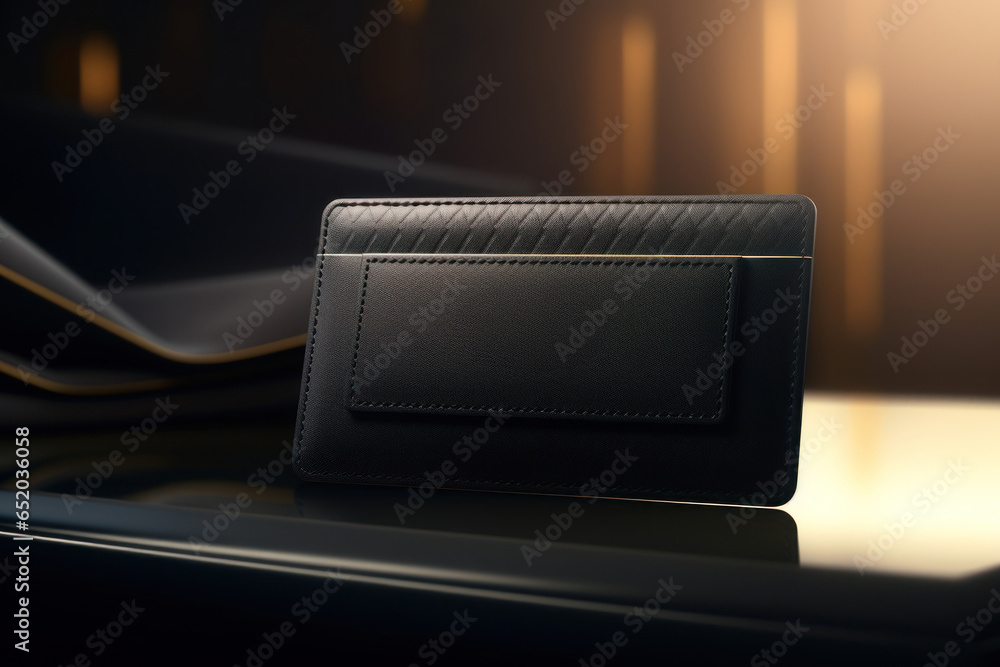 Poster a black wallet sitting on top of a table. this image can be used to illustrate concepts related to f