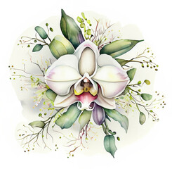 Namalowany biały storczyk orchidea ilustracja - obrazy, fototapety, plakaty