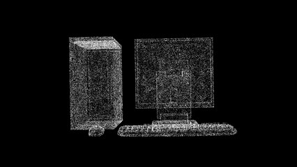 Fototapeta premium 3D PC on black background. Computer equipment concept. Personal computer. Business advertising backdrop. For title, text, presentation. 3d animation.