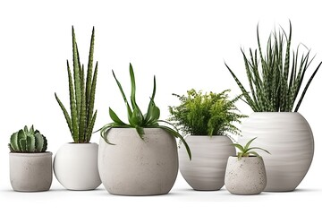 A group of decorative green succulents and cacti, enhancing the modern interior with their natural beauty.