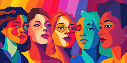Diverse group of women, vibrant and colorful faces