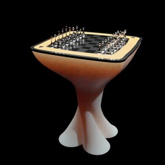 3D computer-rendered illustration of an illuminated chessboard table