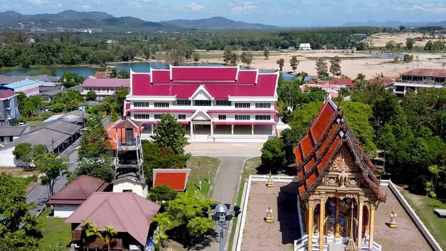Wat Choeng Thale Temple in Thailand, aerial view