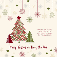 Christmas nad New Year greeting card in beige natural color