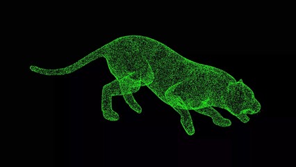 3D Panther on black background. Predatory animal concept. Graceful predator. Business advertising backdrop. For title, text, presentation. 3d animation.