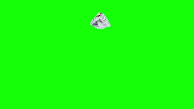 Big blue letter E on orange sheet on paper unwrapping and folding in stop potion on green screen. Isolated loop animated footage of capital alphabet symbol against chroma key background. Logo for ads.