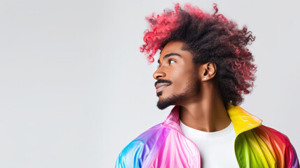 Side View of Multicolored Afro on Black Man: Symbol of Diversity and Gay Rainbow Pride - Powered by Adobe