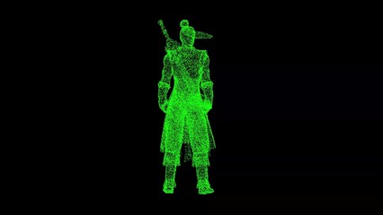 3D Samurai on black background. Warrior and Honor concept. Oriental warrior. Business advertising backdrop. For title, text, presentation. 3d animation.