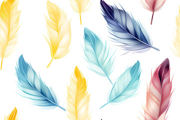 A vibrant array of feathers on a pristine white backdrop