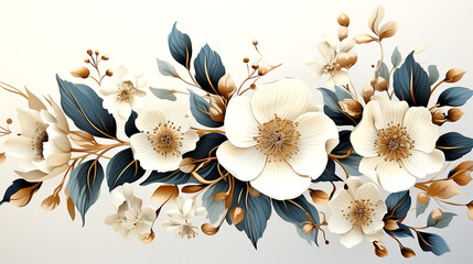 Luxurious flowers and leaves. Trendy botanical elements.