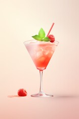 Light coctail with raspberries and mint minimalistic flyer. AI generated
