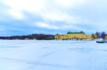 View of Drottningholm Palace near Stockholm in Sweden in winter.