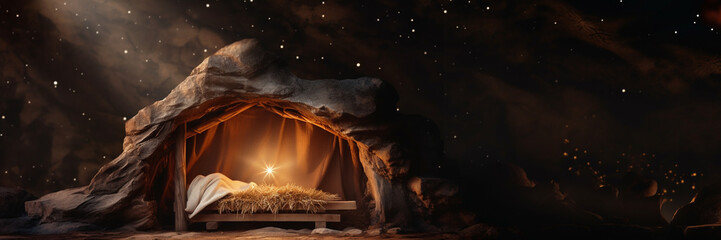 Empty manger with Comet Star - obrazy, fototapety, plakaty