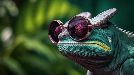 Ingelijste posters chameleon with sunglasses © Andreas