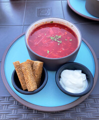 Traditional Ukrainian cuisine, beet soup borscht