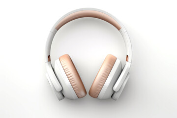 White headphones with beige wireless elements isolated on white background, top view.generative ai
 - obrazy, fototapety, plakaty