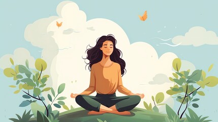 lotus position in nature girl. in harmony with nature. ai generated