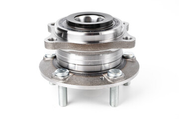 Car hub in silver color, isolated on a white background, hub friction bearing for wheel