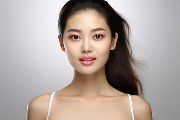 Naklejka premium Woman with long hair wearing bra top. This versatile image can be used for various purposes.