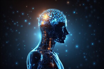 full body Transparent human silhouette with illumination. ai generative