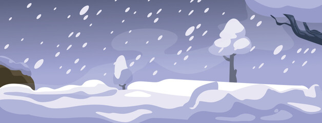 Blizzard Sweeps Across The Countryside, Blanketing Trees And The Serene Landscape In A Thick Layer Of Snow