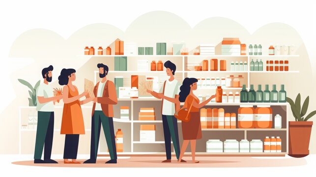 People in the store. Illustration on a white background.