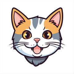 Obraz premium Cute American Wirehair Cat Breed Colorful Watercolor Funny Face Cartoon Kawaii Clipart Illustration